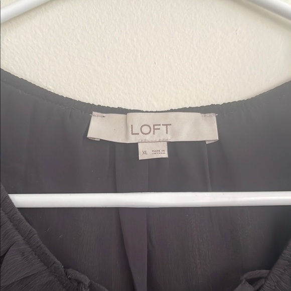 LOFT Black Tie Front Short Sleeve Blouse - Picture 2 of 4